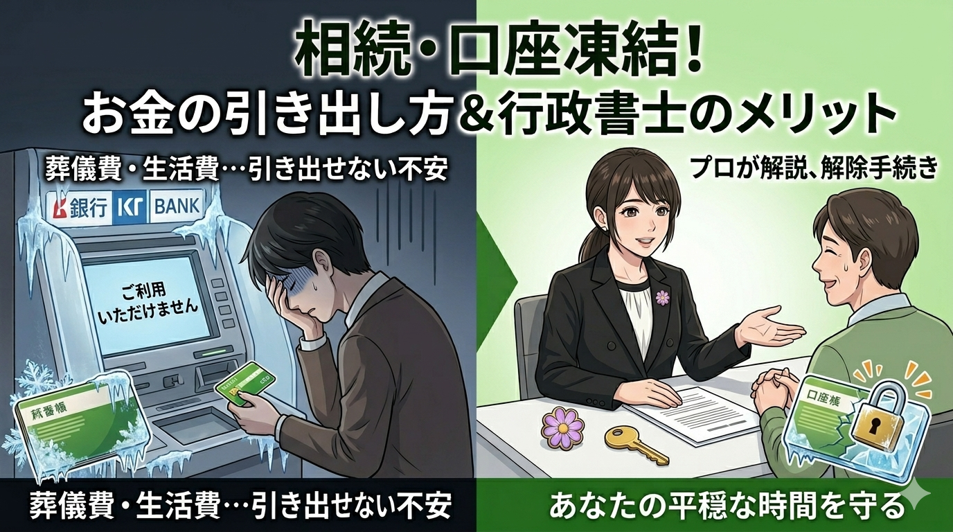 口座凍結　相続　引き落とし　行政書士